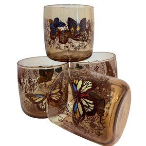 Anchor Hocking Dinking Juice Glasses Set Of 4 Smokey Butterfly Meadow Garden Vin